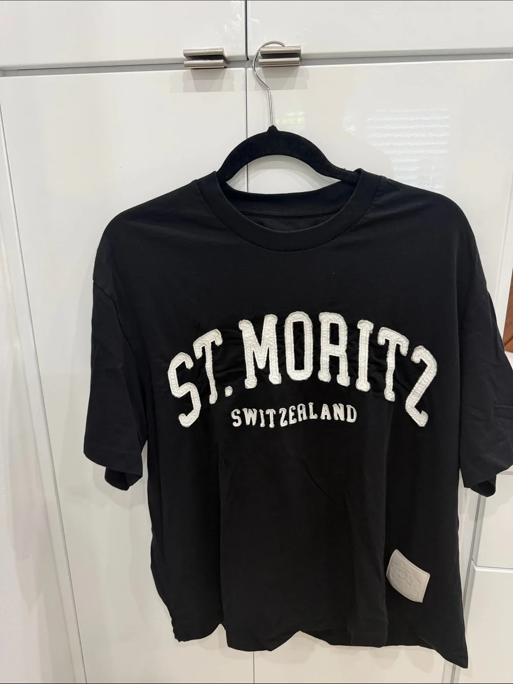 Bally Black Tee with White St. Moritz Switzerland Graphic